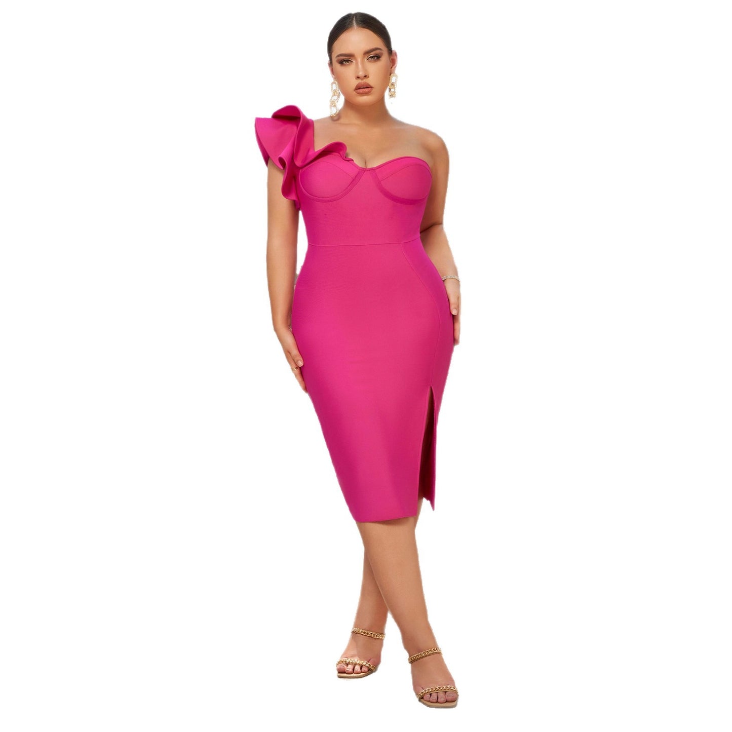Shoulder Ruffled Slim Fit Sexy Large Long Style Dress
