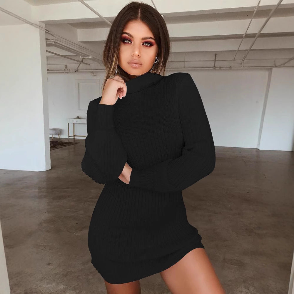 Women's Knitted Sexy High Collar Slim Fit Long Dress