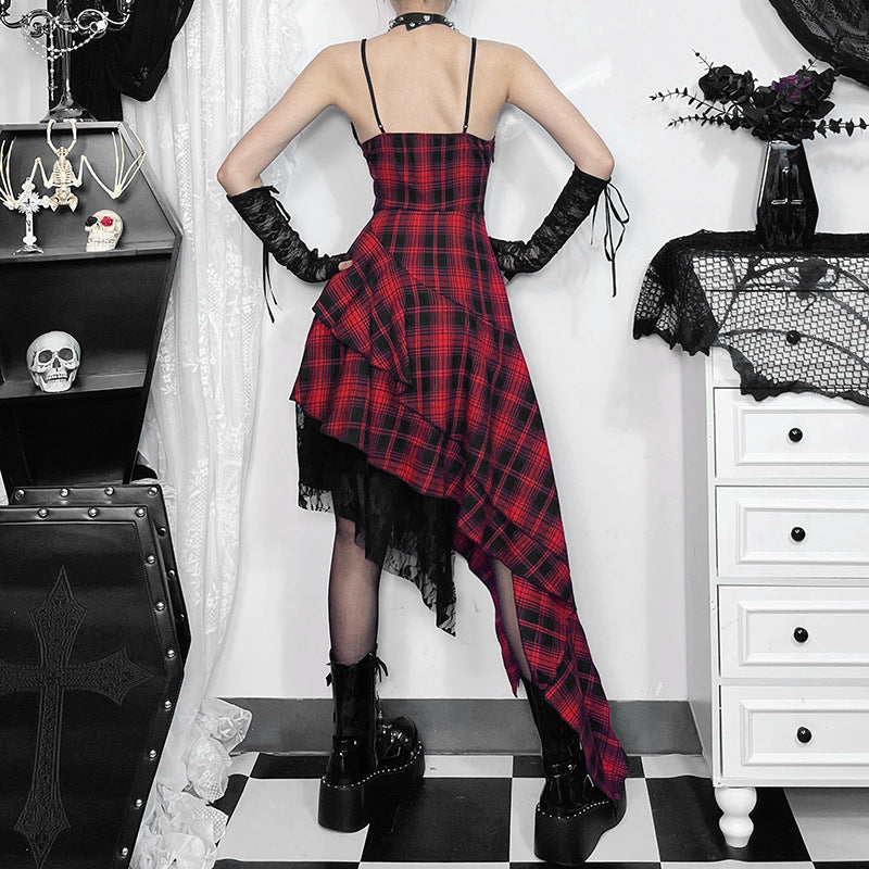 Women's Camisole Dark Irregular Stitching Hem Plaid Dresses