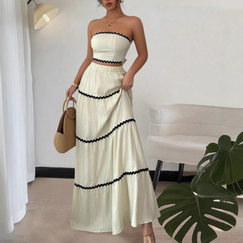 Summer Vacation Leisure Graceful Tube Lace Long Stitching Dress