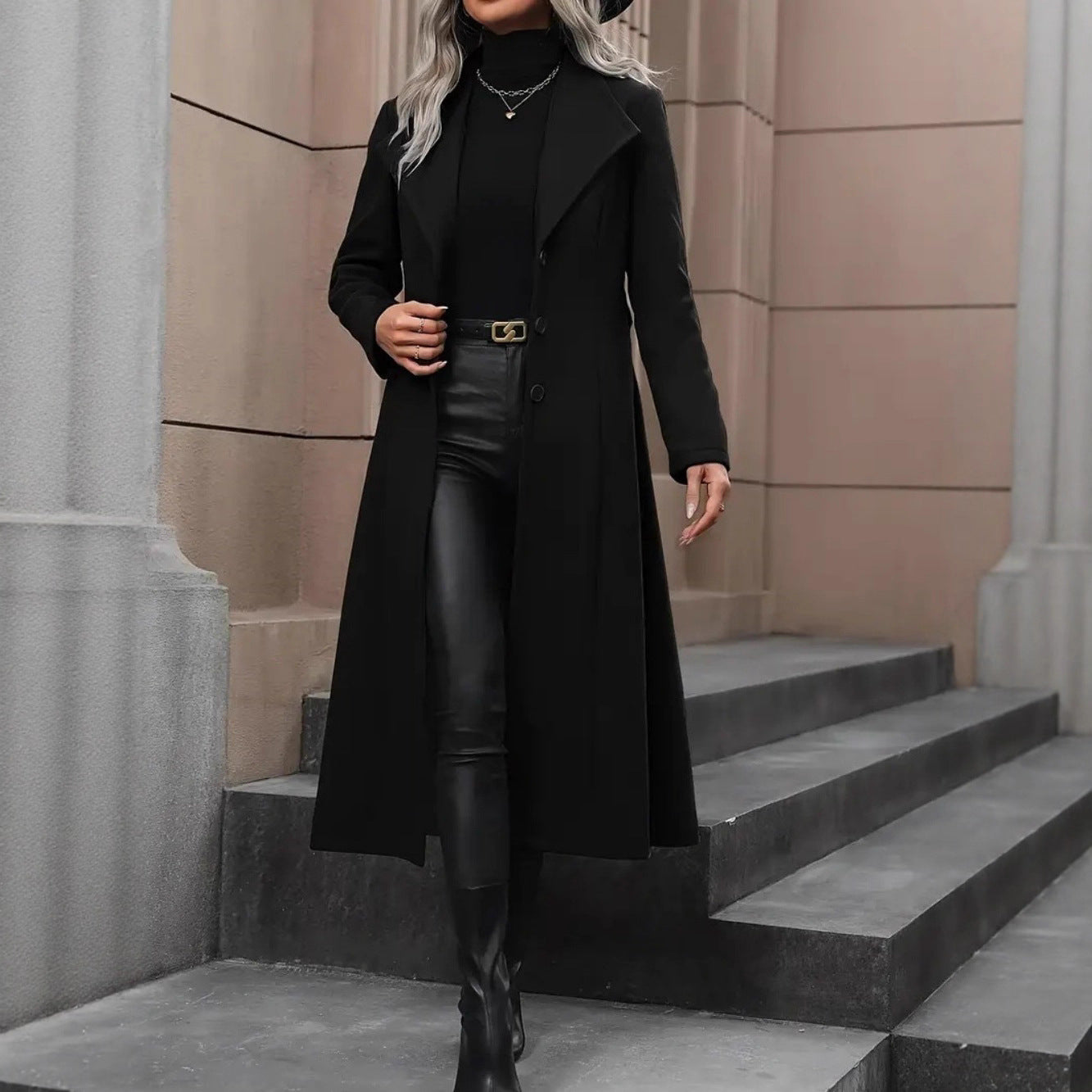 Autumn Lady Minimalist Basic Belt King-size Coats