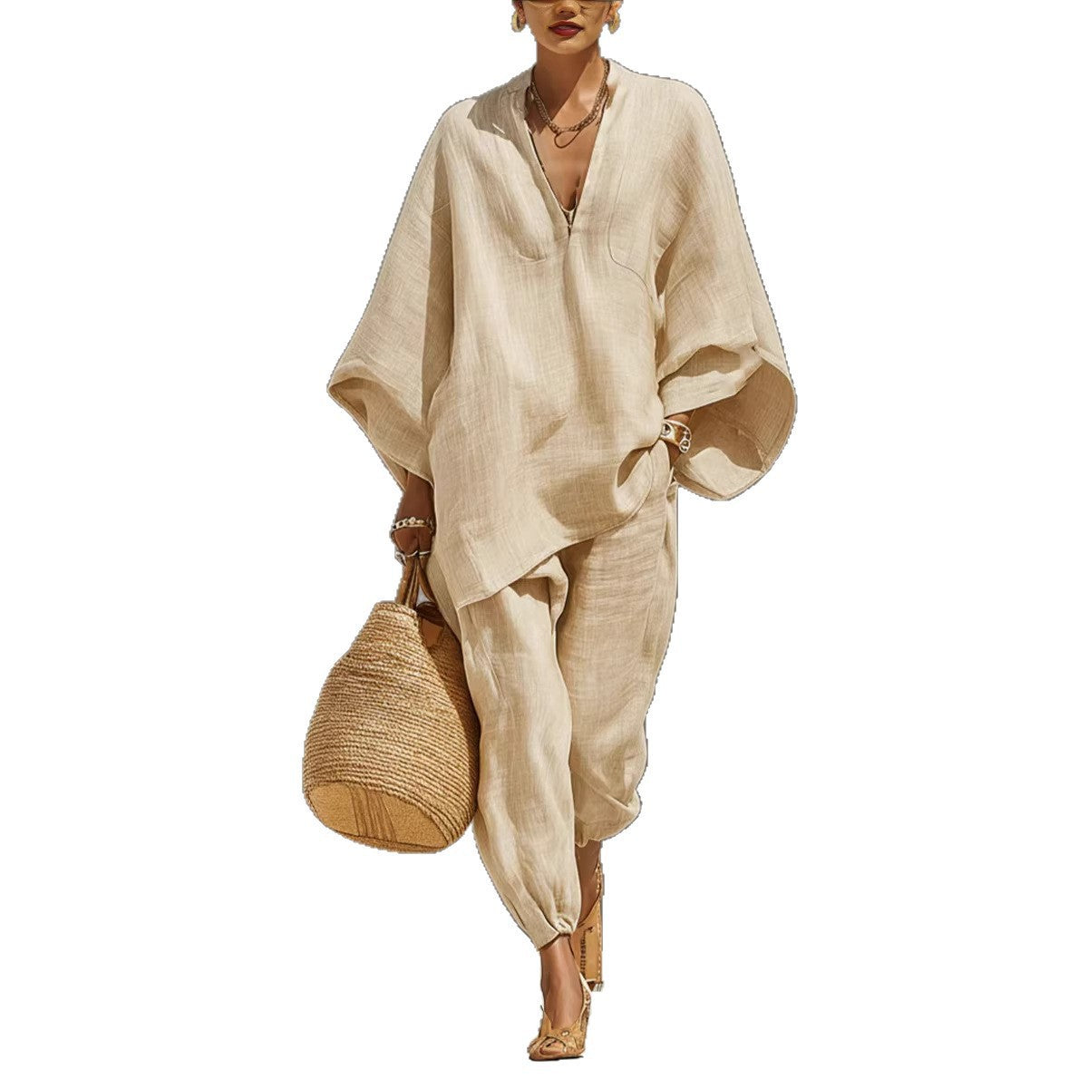 Women's Wear Style Design Batwing Sleeve Lazy Fashion Casual Suit