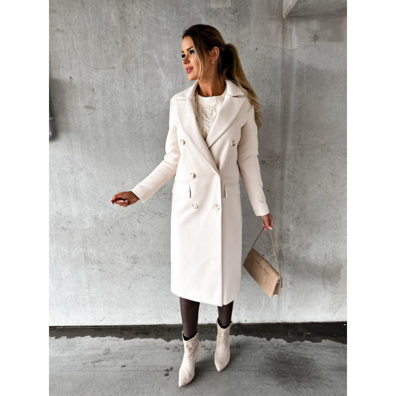 Women's Minimalist Long Sleeve Double Breasted Woolen Coats