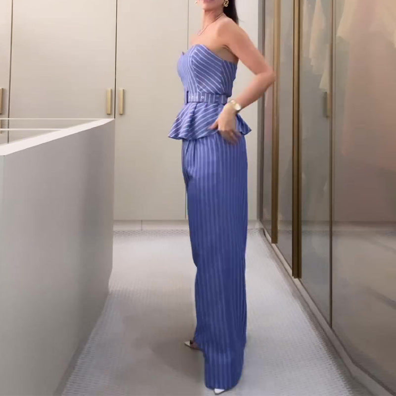 Summer Fashion Striped Printed Tube Casual Suits