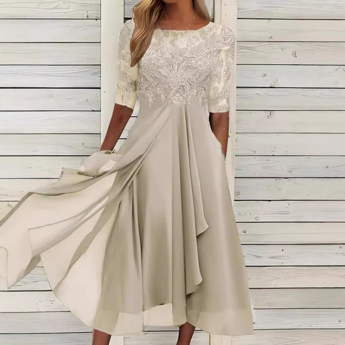 Women's Chiffon Stitching Lace Long Bridesmaid Clothing