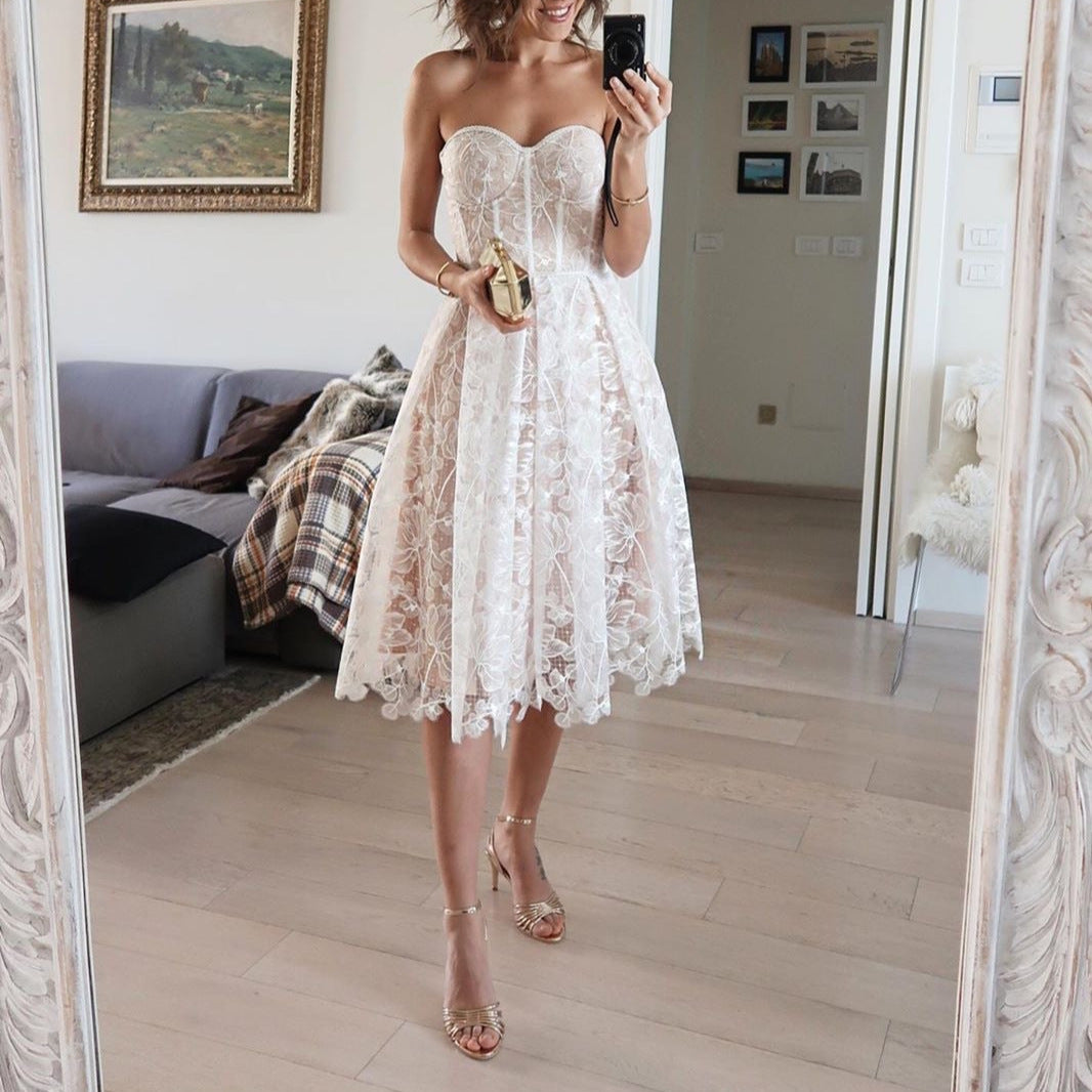Sexy Temperament Tube Lace Stitching Flower Beautiful Waist Tops
