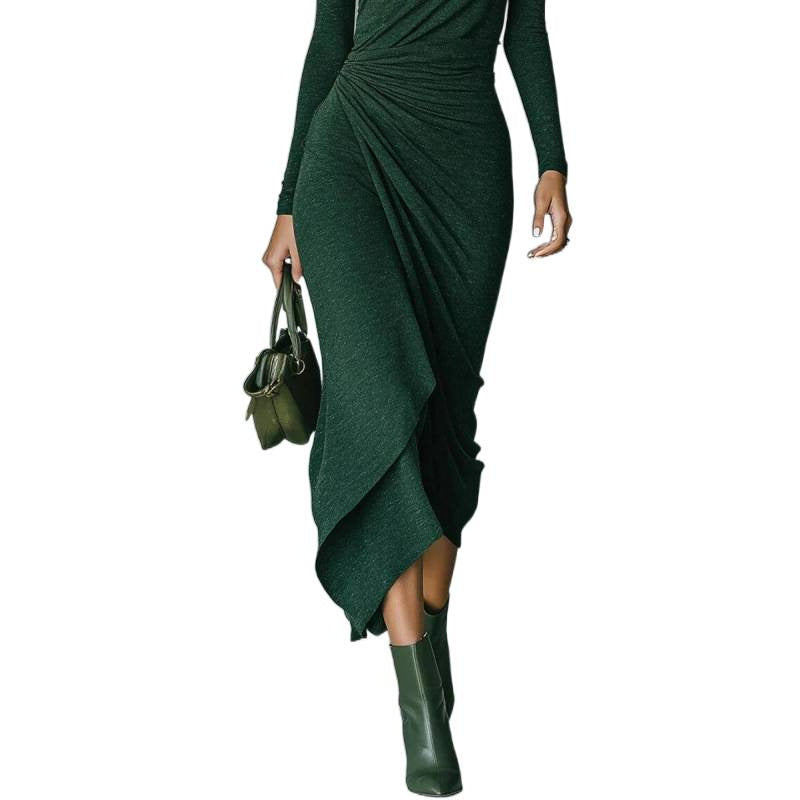 Women's Elegant High Collar Waist Irregular Wrap Dress