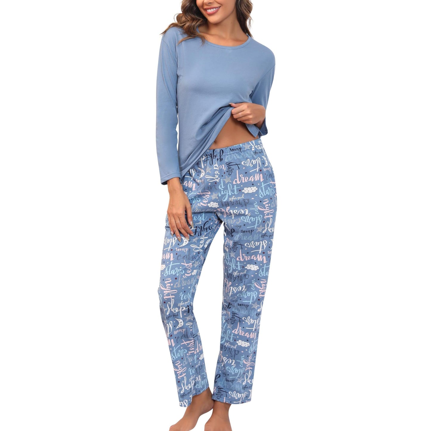 Solid Color Long-sleeved T-shirt Printed Trousers Suits
