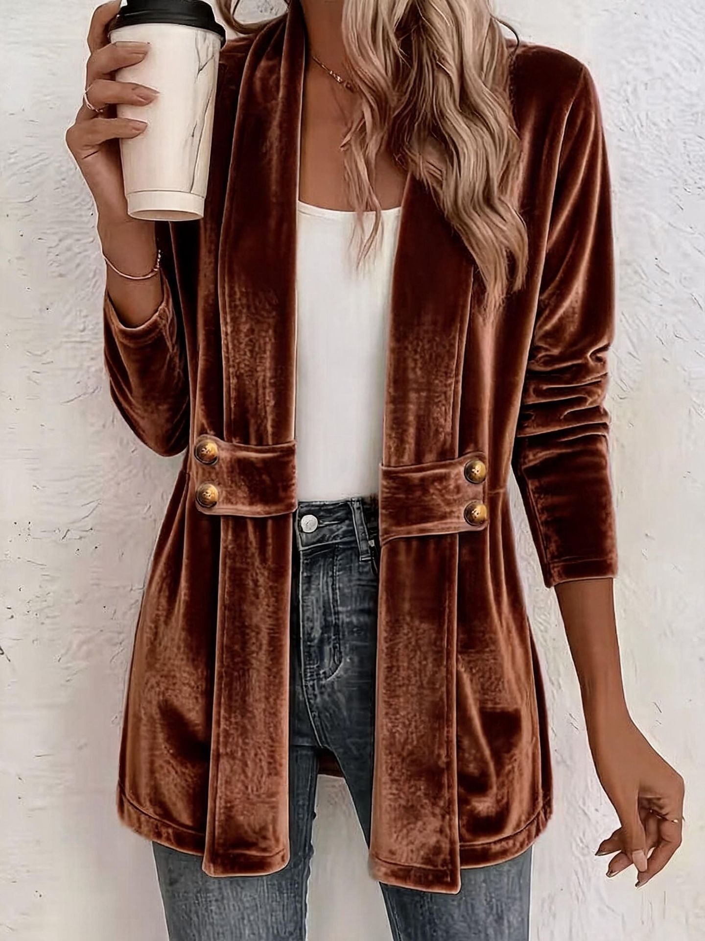 Women's Double-breasted Decorative Gold Veet Idle Style Versatile Women's Sweater