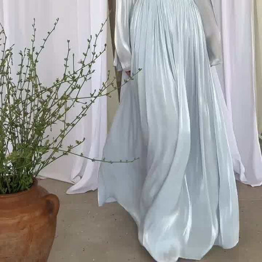 Style Round Neck Waist Trimming Pleated Dresses