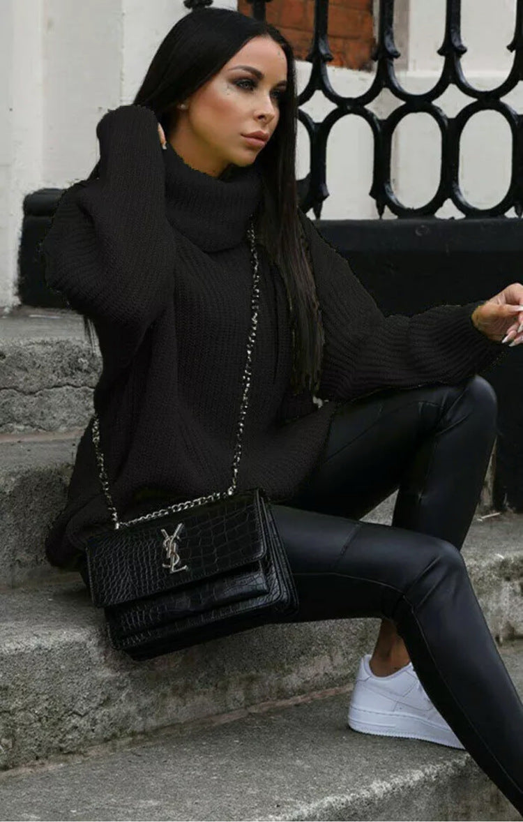 Women's Turtleneck Solid Color Loose Pullover Woolen Coats
