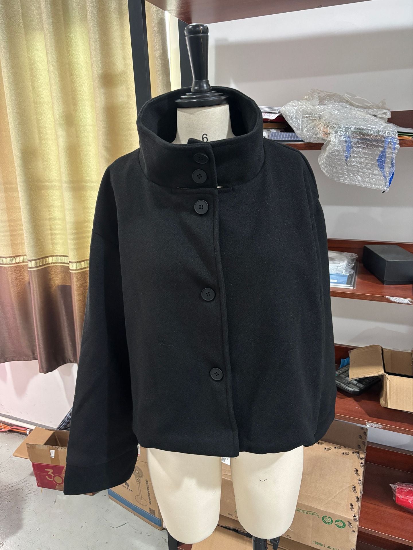 Women's Cool Stand Collar Breasted Woolen Coats