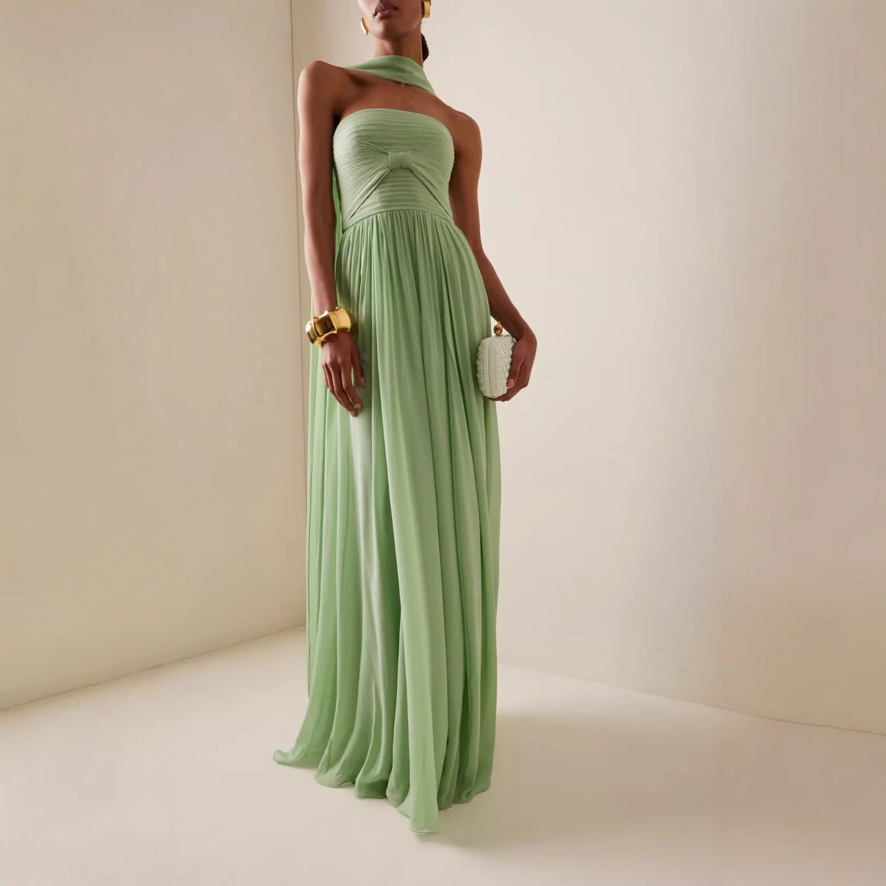 Women's Pleated Tube Dress Elegance Sleeveless Large Dresses