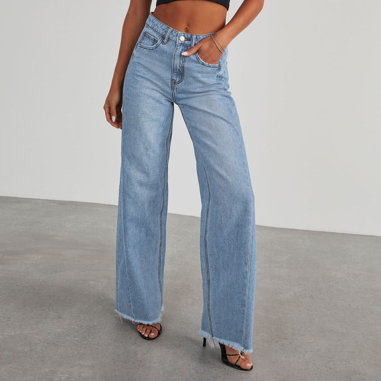 Women's Washed Loose Casual Wide Leg Mop Jeans