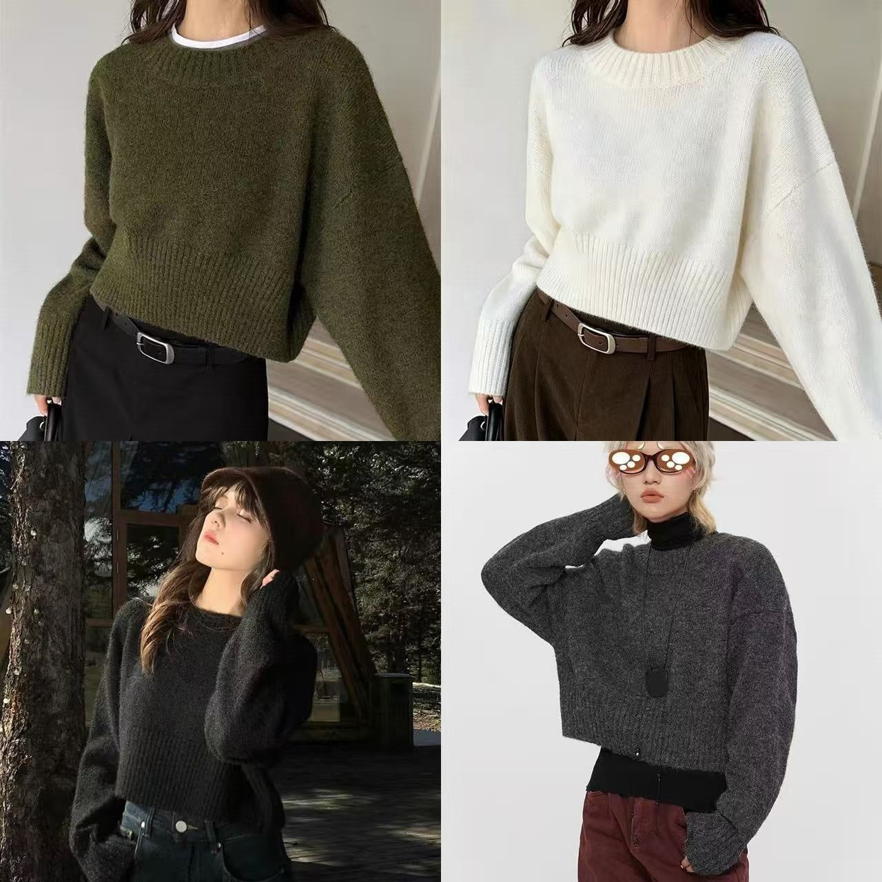 Women's Loose Round Neck Solid Color Simple Women's Sweater