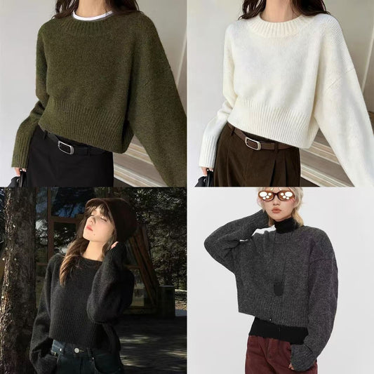 Women's Loose Round Neck Solid Color Simple Women's Sweater