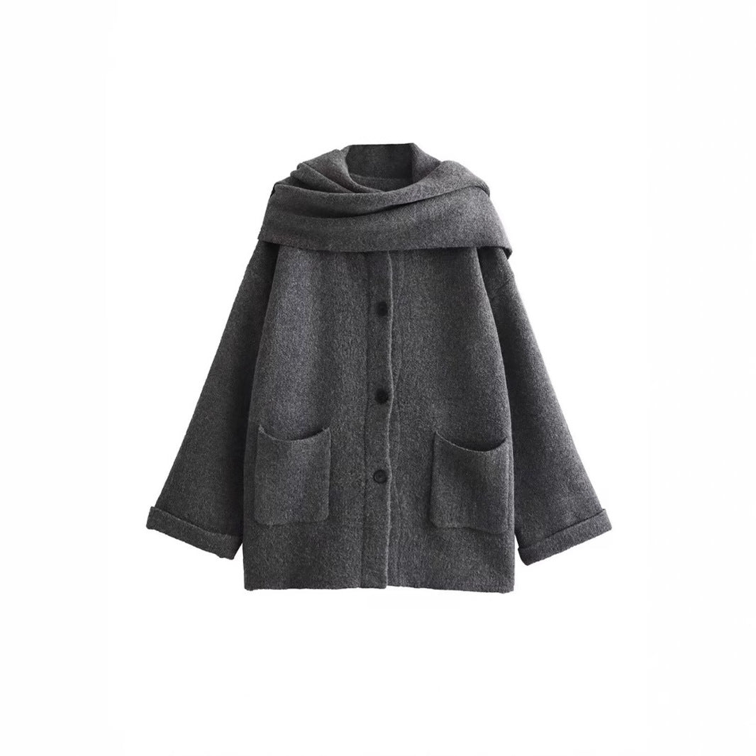 Women's Stylish Elegant Knitted With Scarf Coats