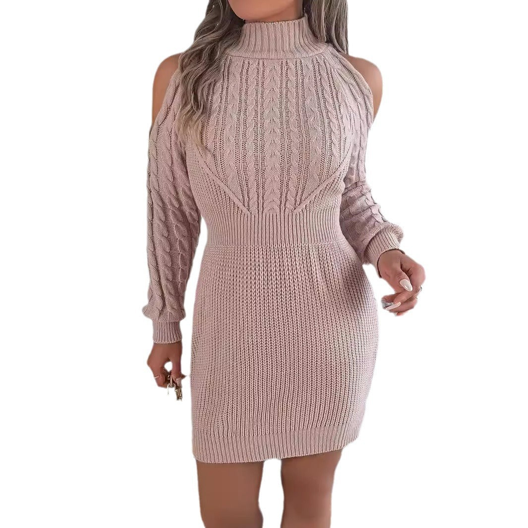 Women's Casual Half Turtleneck Twist Lantern Sleeve Dress
