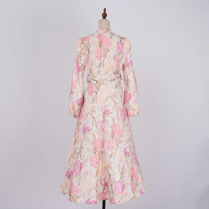 Women's Design Hibiscus Flower Long Sleeve Mid-length Dresses