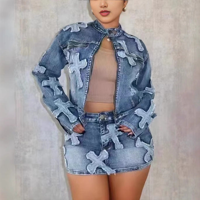 Autumn Fashion Boutique Denim Designer Two-piece Suits
