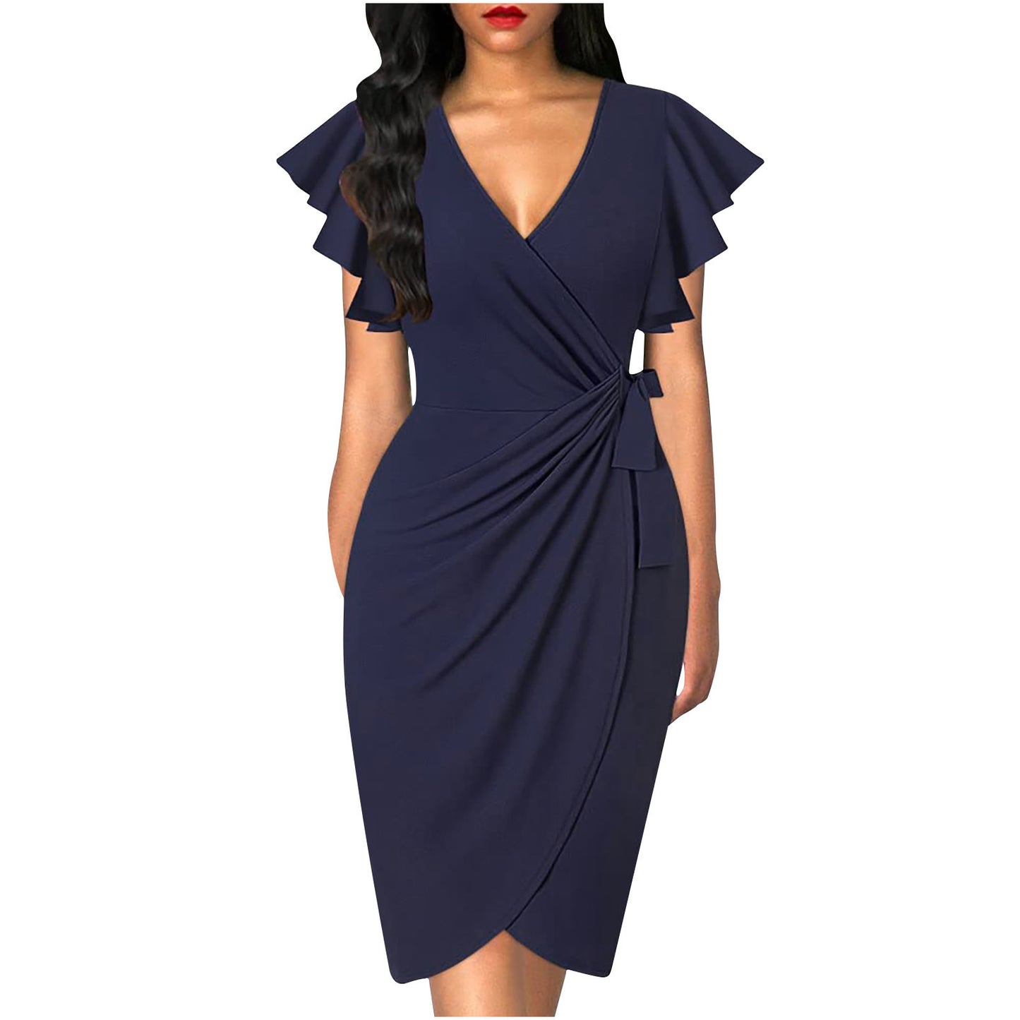 Women's Waist Pleating Printed Solid Color Dress Dresses