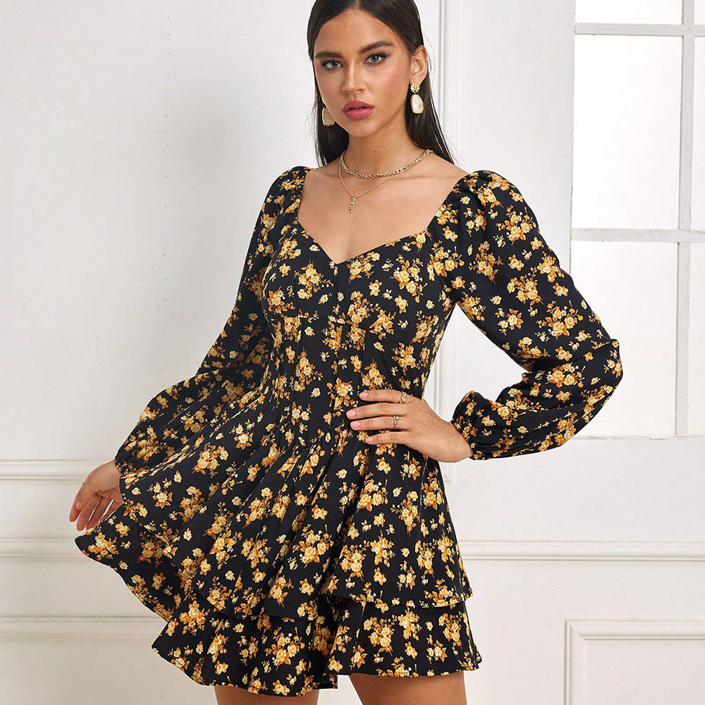 Women's Fashion Sweet Dress Slim Fit Holiday Floral Dresses