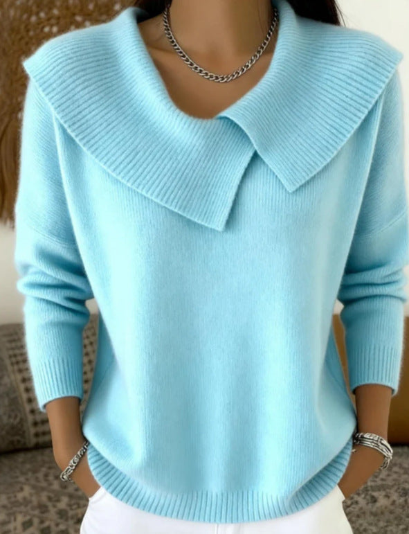 Fashionable Korean Style Retro Cute Temperament Slimming Lapel Versatile Knitted Women's Sweater