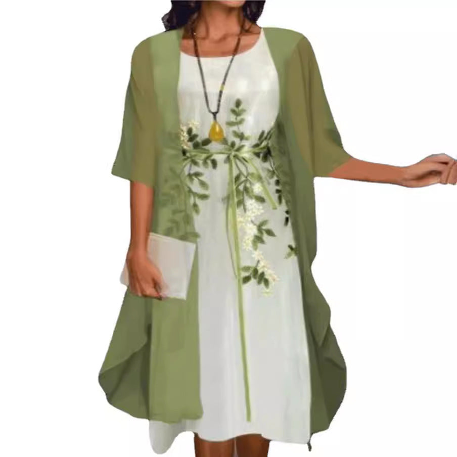 Fashion Elegant Lace Chiffon Two-piece Set Dress