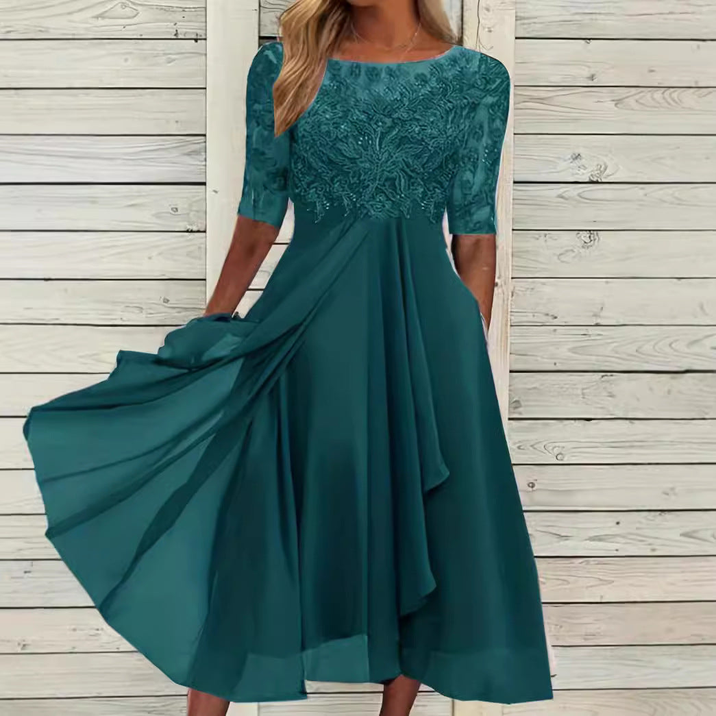 Women's Chiffon Stitching Lace Long Bridesmaid Dress