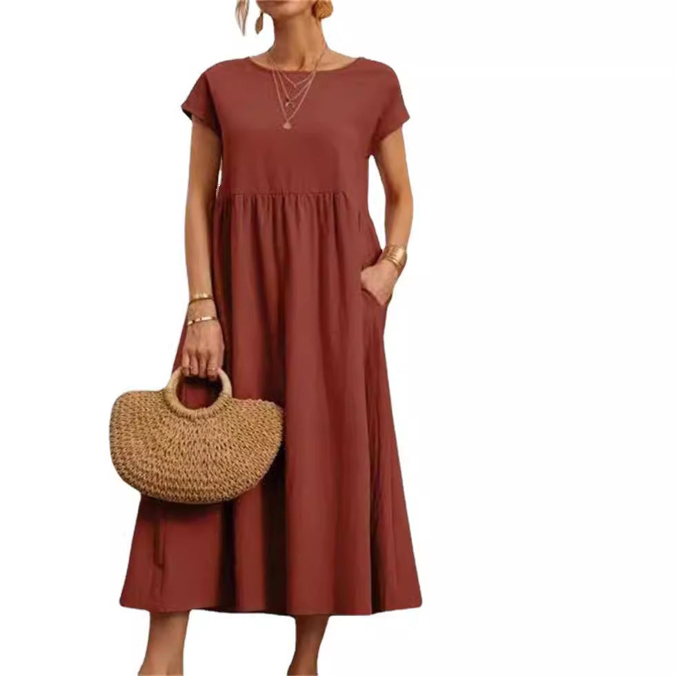 Solid Color Sleeveless Loose Cotton Linen Dresses