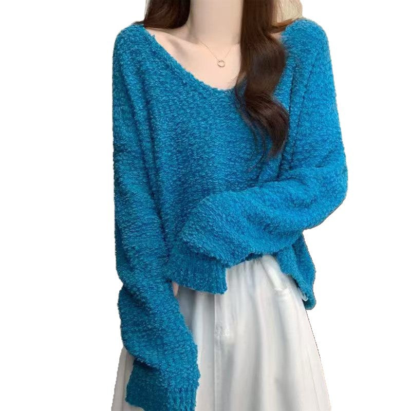 Women's Korean Coarse Wool Solid Color High-grade Loose-fitting Comfortable Sweater