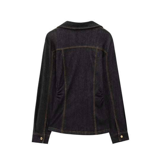 Women's Spring Lapel Long Sleeve Denim Shirt Suits