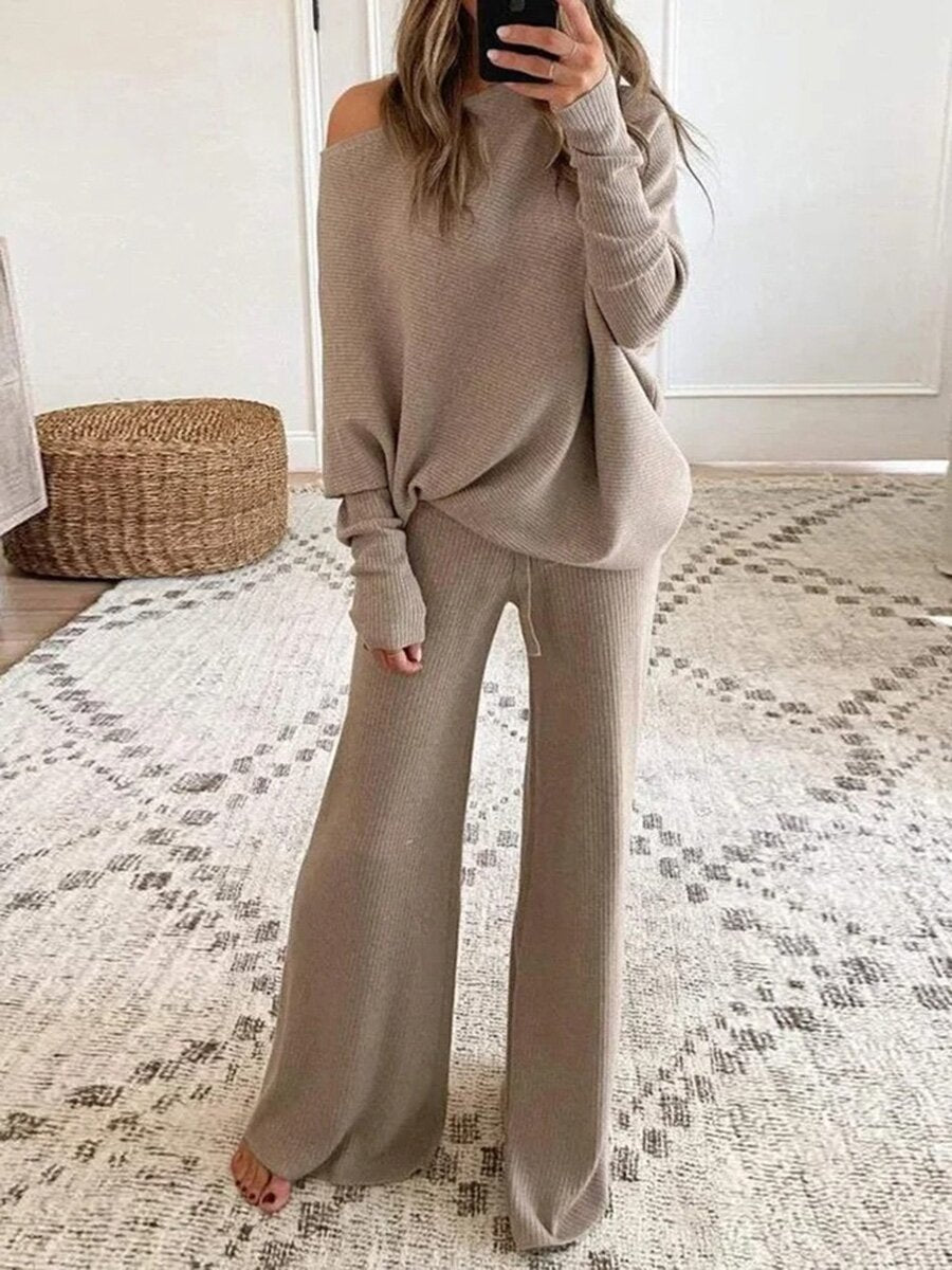 Women's Color Round Neck Long Sleeve Casual Suits