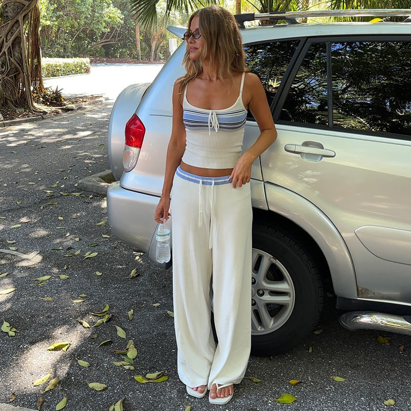 Sling Low Waist Drawstring Loose Casual Suits