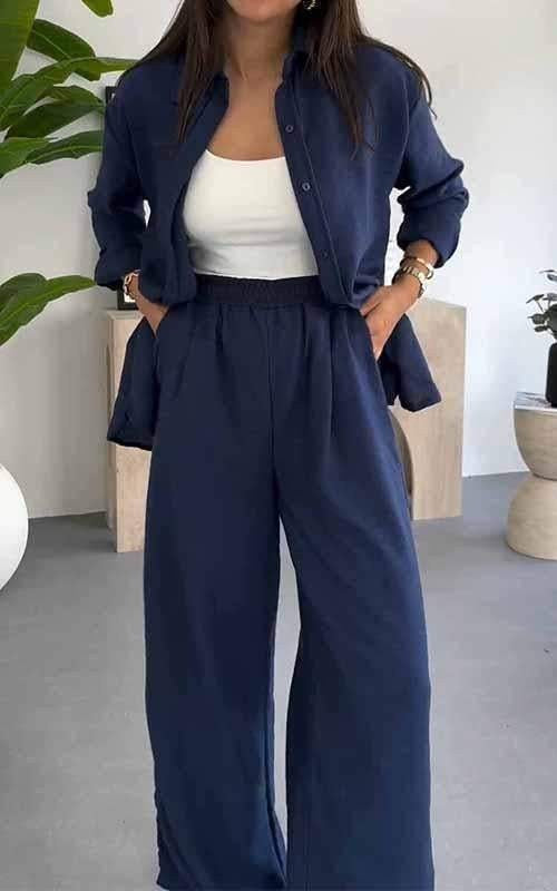 Women's Solid Color Loose Casual Wide Leg Suits