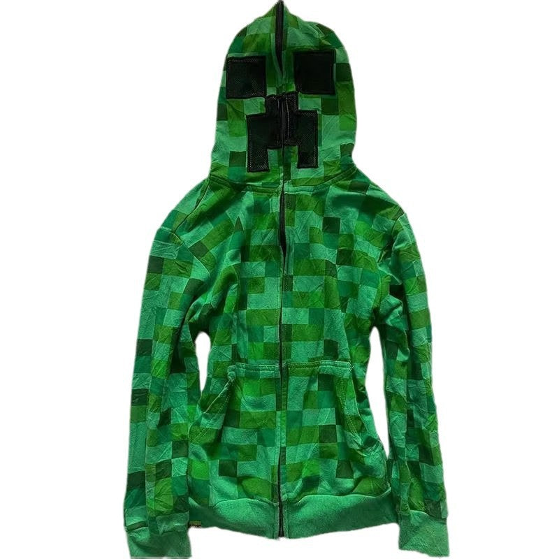 Hooded Plaid Square Print Loose Retro Punk Fashion Coats