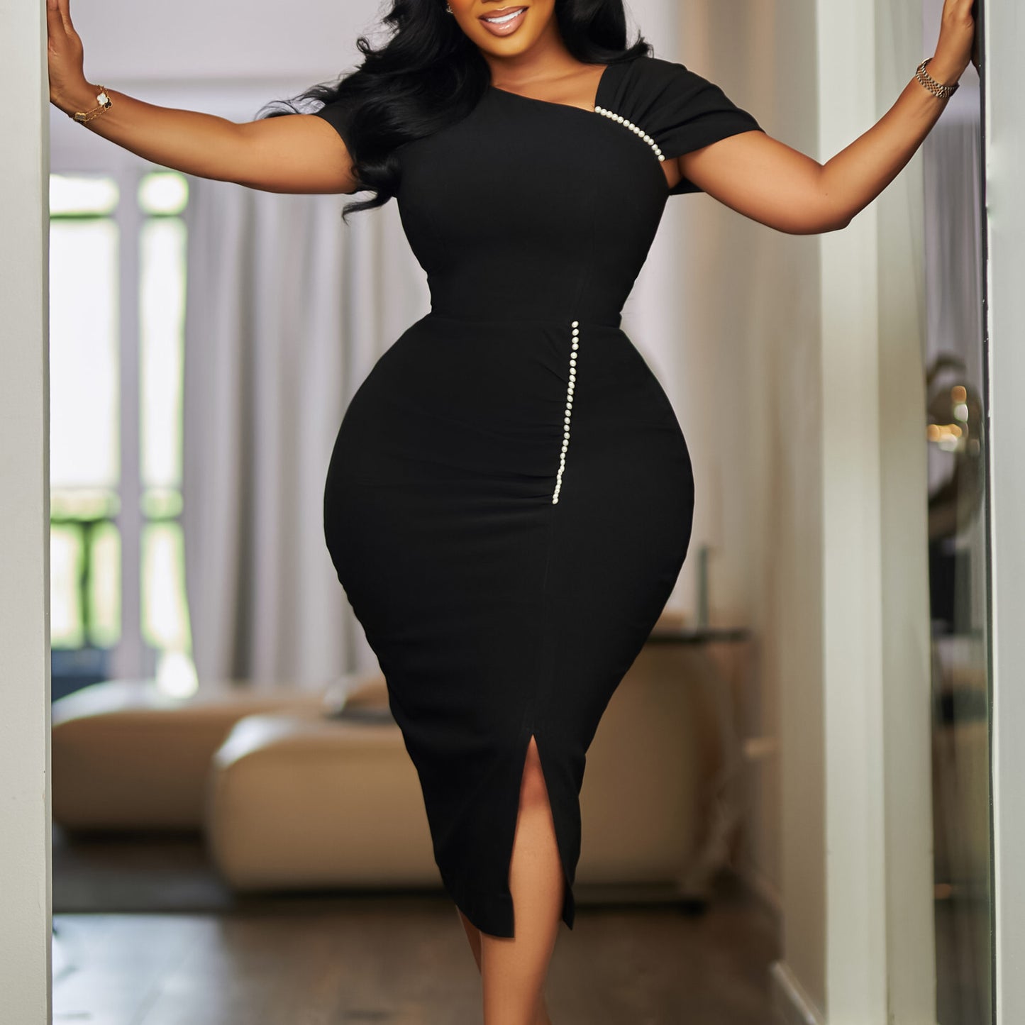 Temperament Sheath Beaded High Waist Ol Pencil Skirts