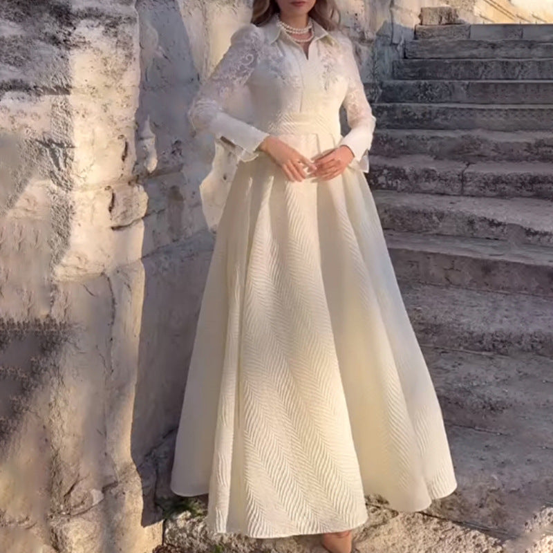 Yarn French Style Retro Long Sleeve Wedding Dresses