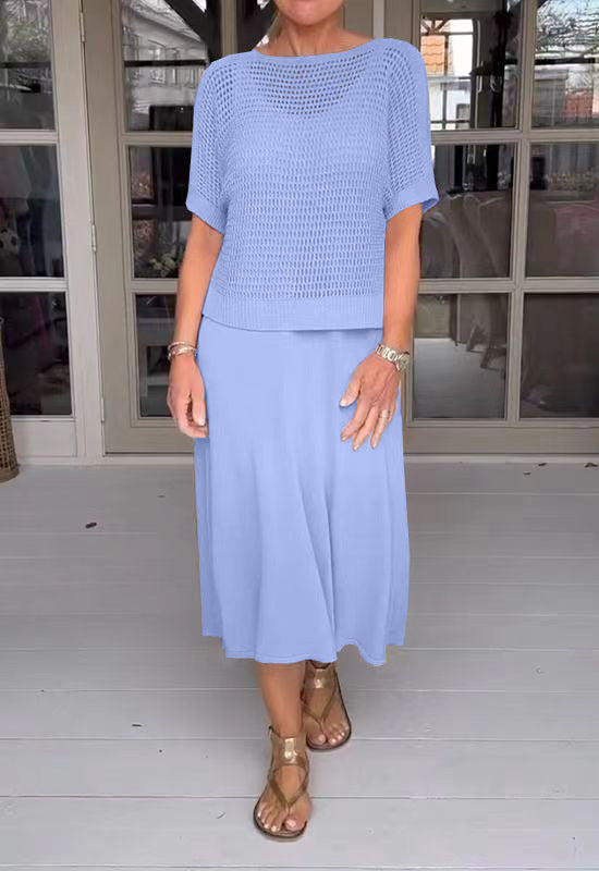 Chic Knitted Empty Dress Casual Solid Color Suits