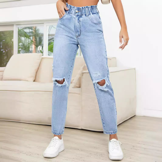 Women's Trendy Thin Looking Ripped Straight Denim Jeans
