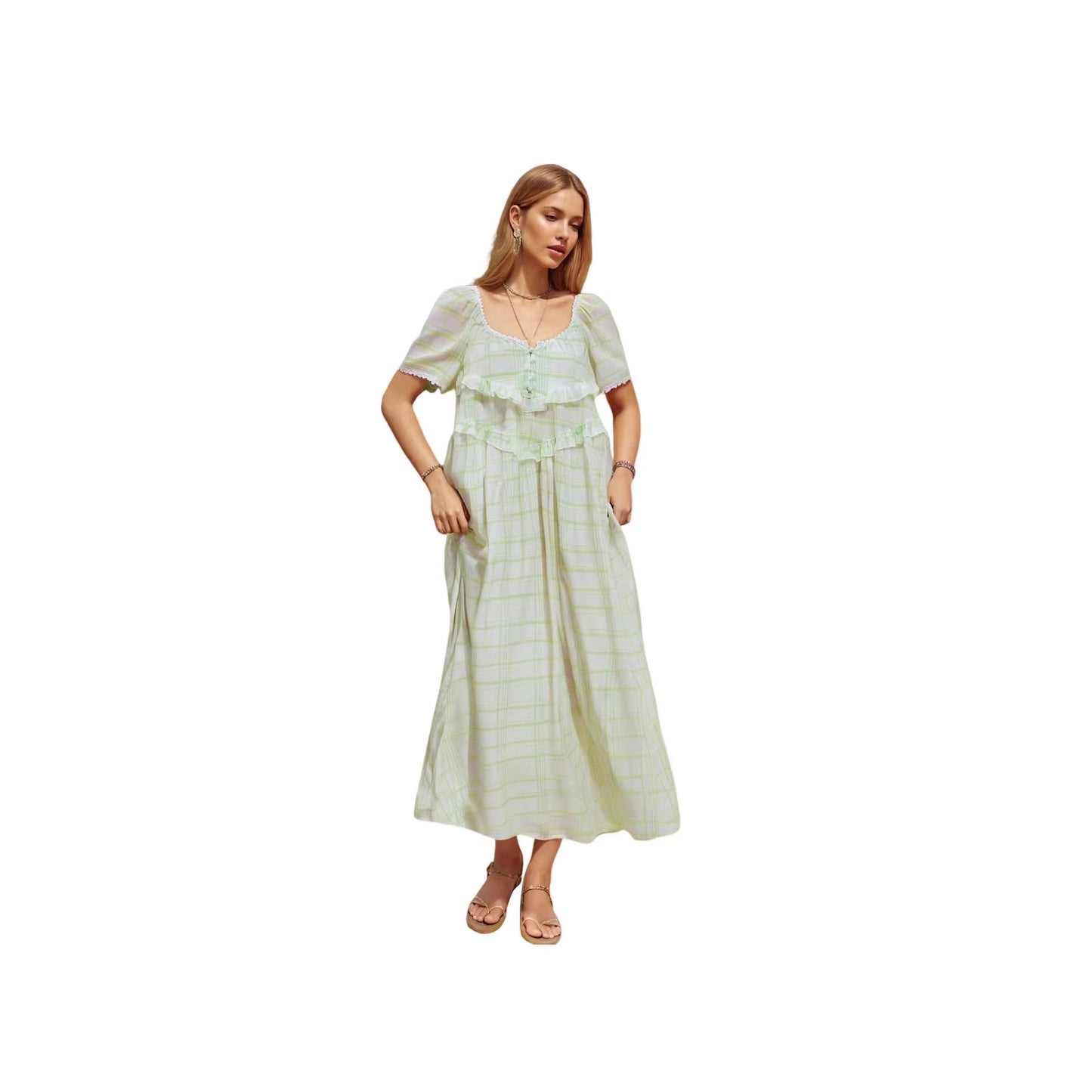 Striped Spaghetti Straps Backless Large Swing Fresh Dress