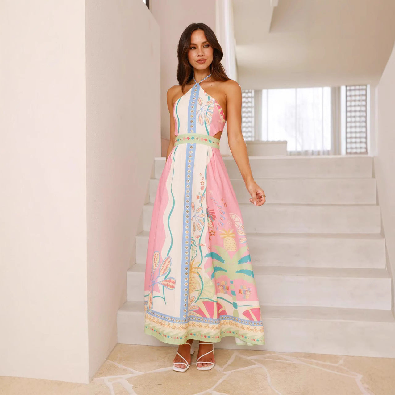 Unique Halter Sexy Lacing Backless Long Dress