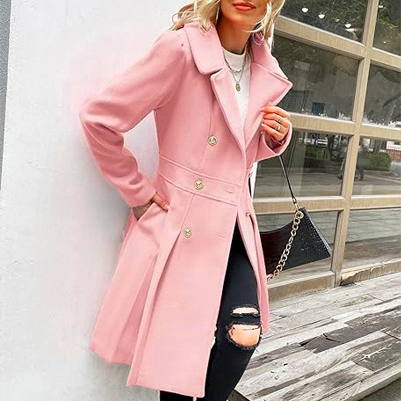 Women's Beautiful Long Woolen Double Breasted Coats