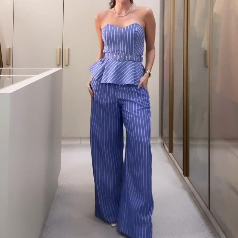 Summer Fashion Striped Printed Tube Casual Suits