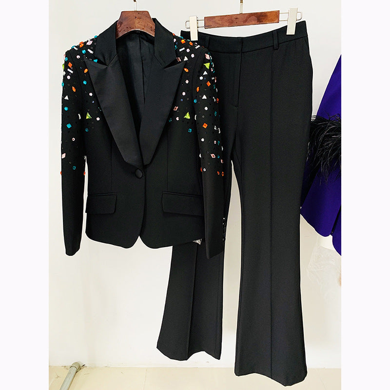 Bead Colorful Crystals Slim Fit Two Fashion Casual Suit