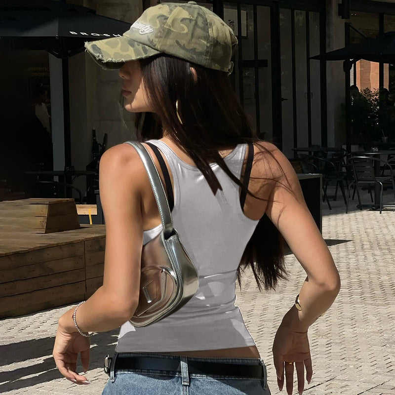 Women's Summer Solid Color Square Collar Sleeveless Blouses