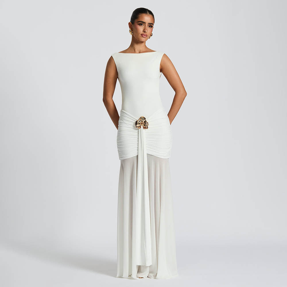 Women's Elegance Sleeveless Pleated Sexy Backless Sheath Dress