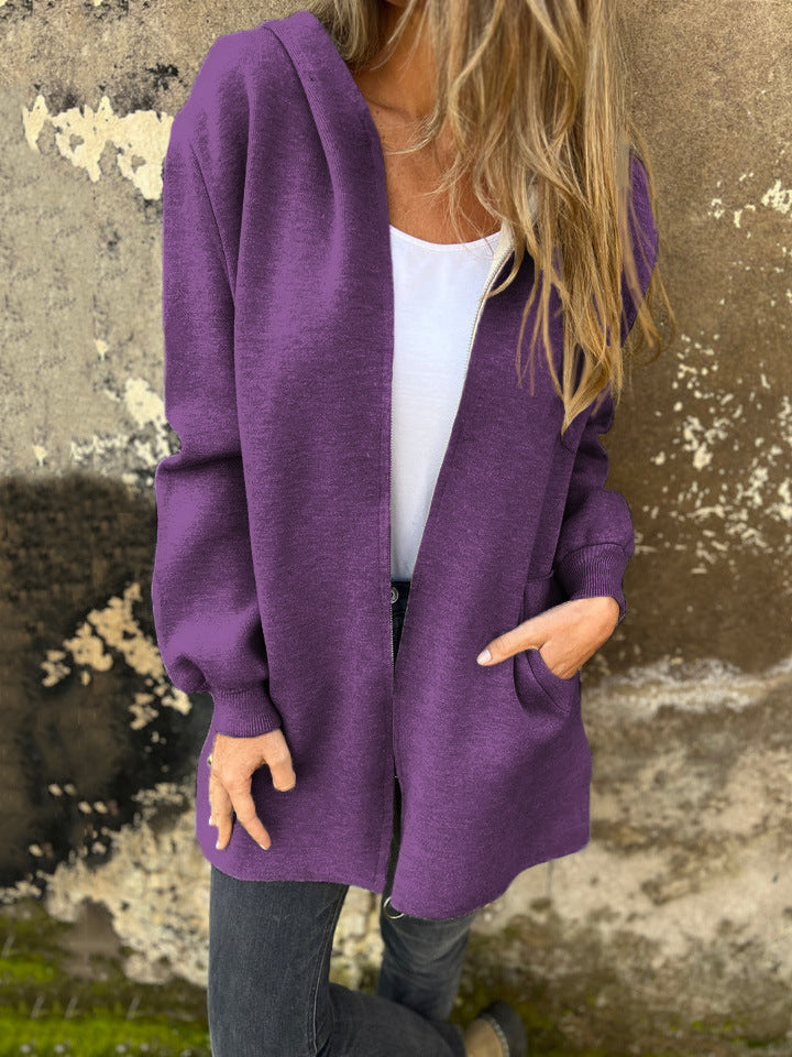 Women's Solid Color Casual Single-breasted Hooded Coats