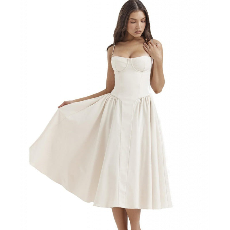 Women's Elegant Palace Style Sexy Low-cut Suspender Large Swing Dress