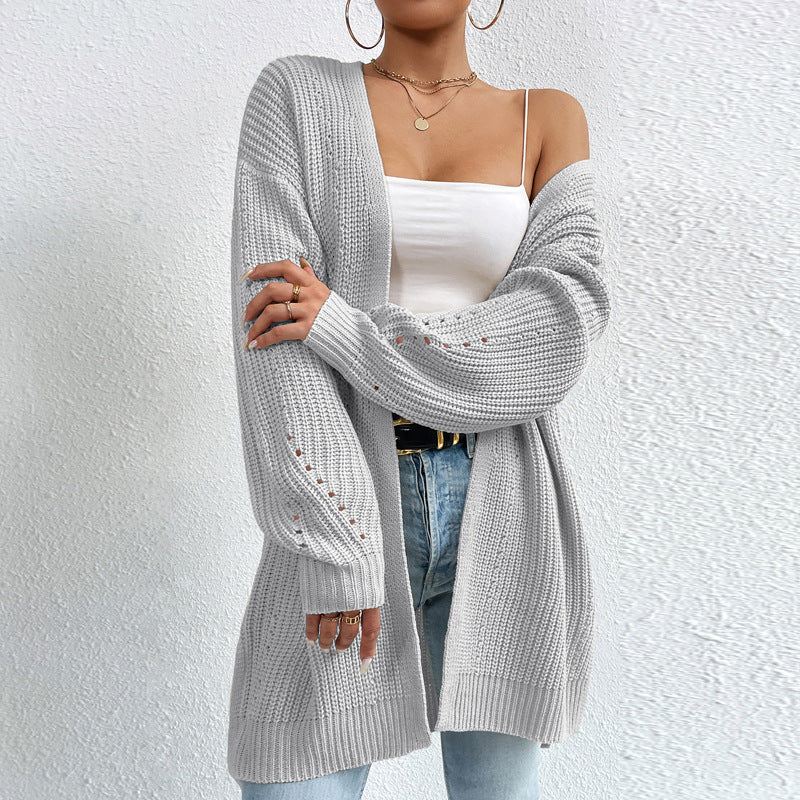 Attractive Loose Mid-length Knitted Solid Color Sweaters